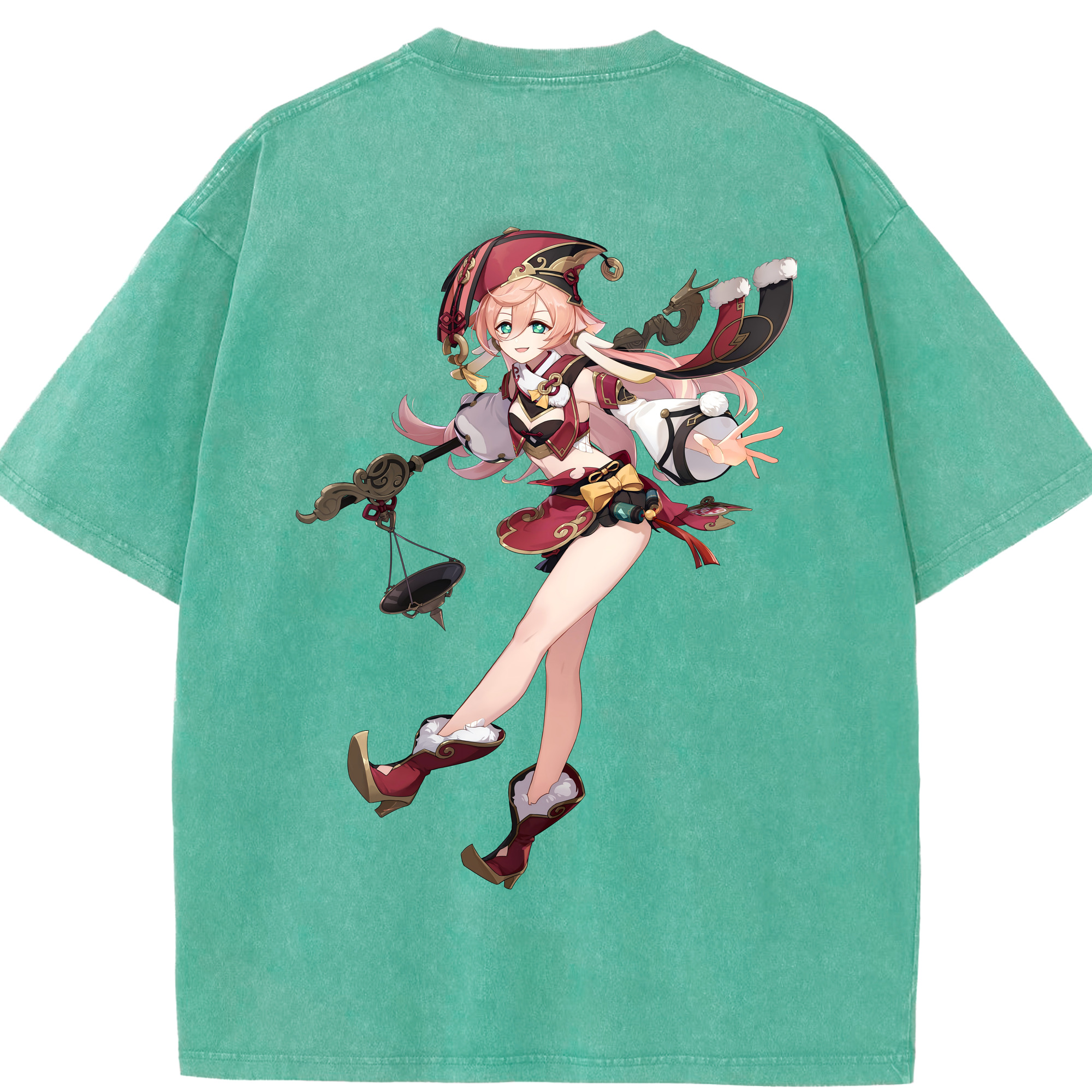 げんし神 ヤンフェイ genshin Yanfei 綿100% ヴィンテージ風 半袖Tシャツ（背面プリント）
